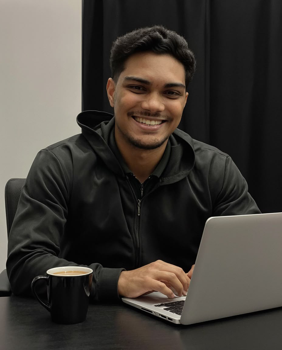 Davi Gabriel trabalhando em seu notebook
